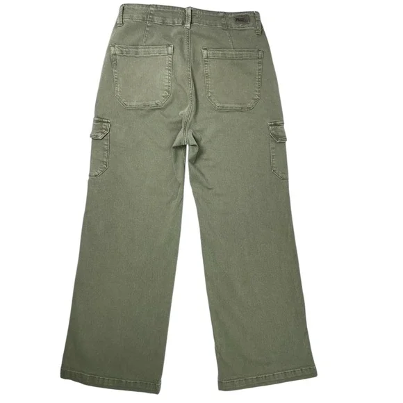 PAIGE Cargo Jeans Wide Leg‎ Crop Sz 27 Ivy Green High Rise Stretch Anthropologie - Picture 12 of 12